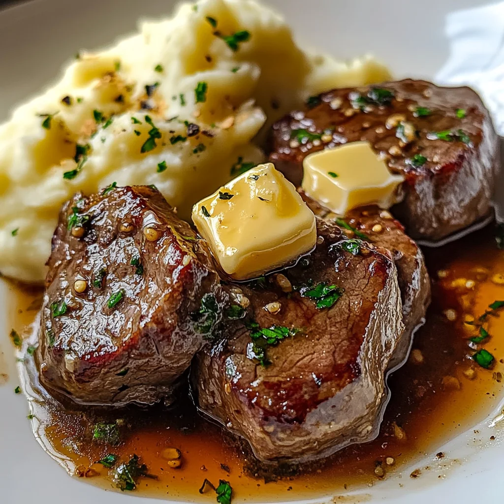 Bouchées steak beurre ail purée