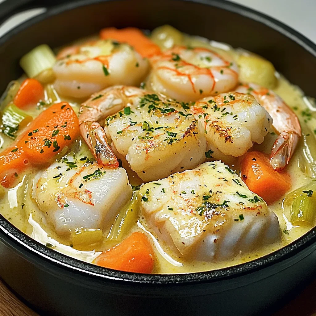 Cassolette de poissons et crevettes
