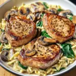 Côtelettes porc orzo champignons