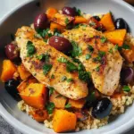 Escalopes poulet patate douce olives