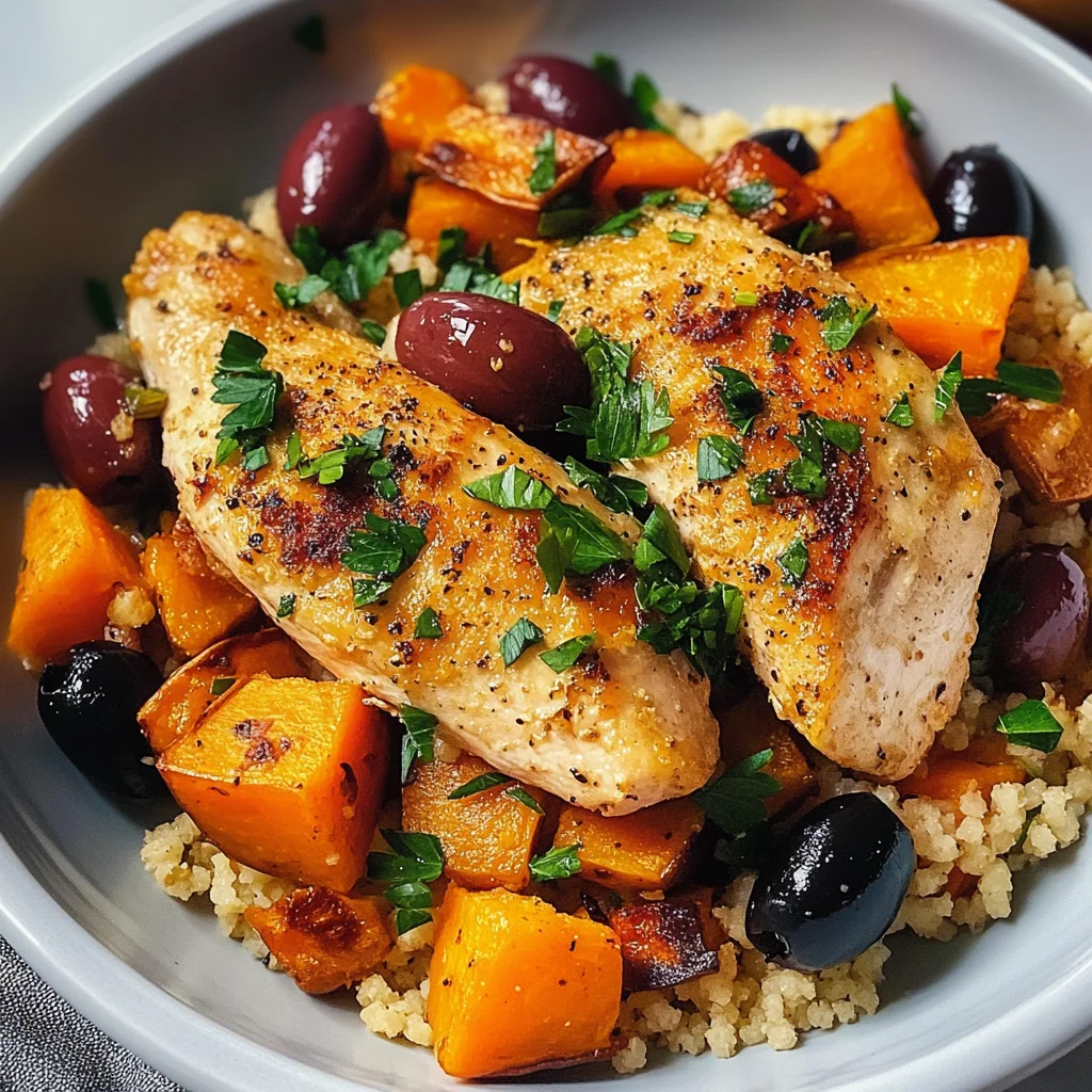 Escalopes poulet patate douce olives