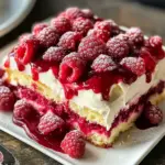 Gâteau vanille avec coulis framboise