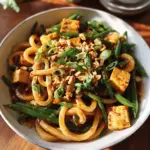 Nouilles udon au tofu et haricots verts