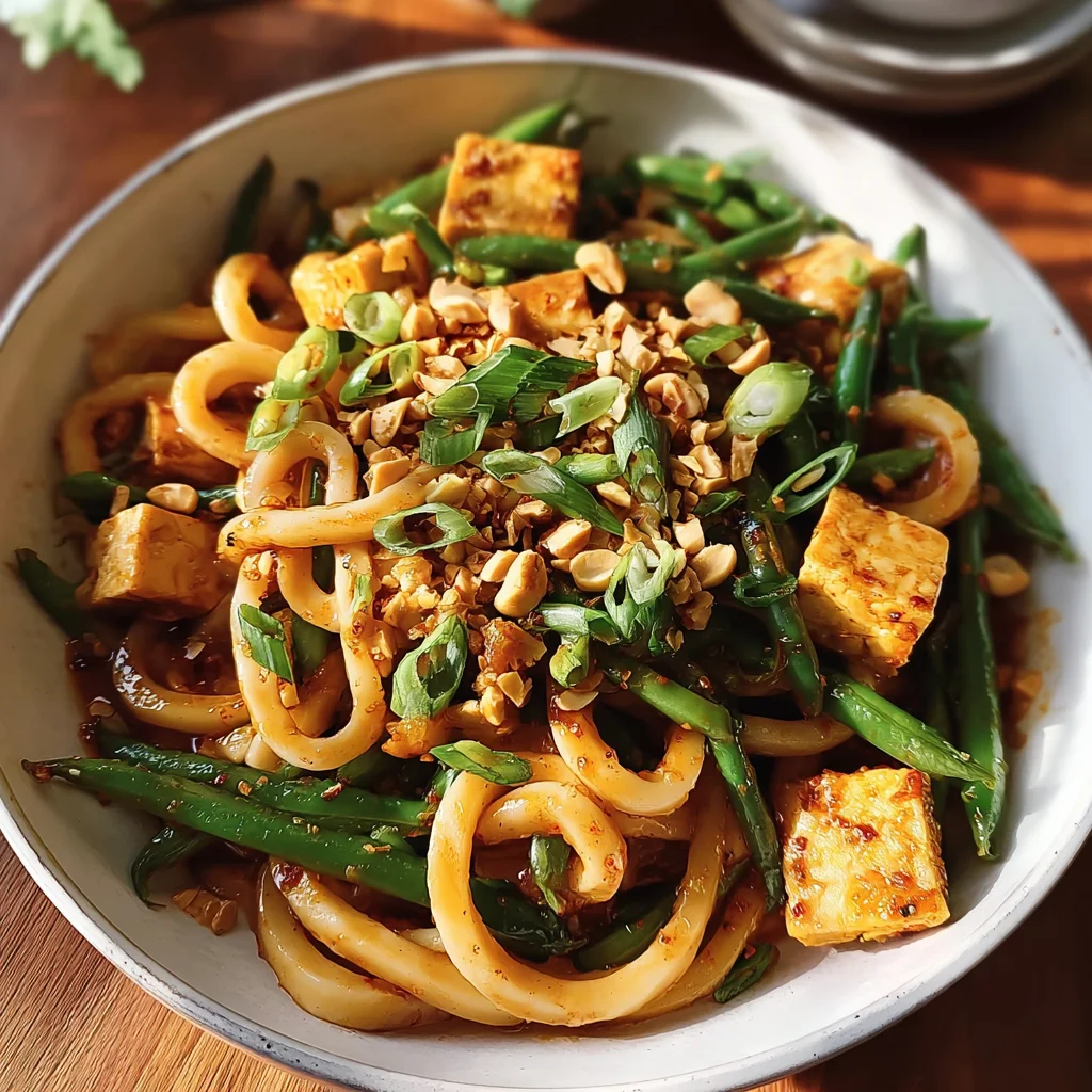 Nouilles udon au tofu et haricots verts