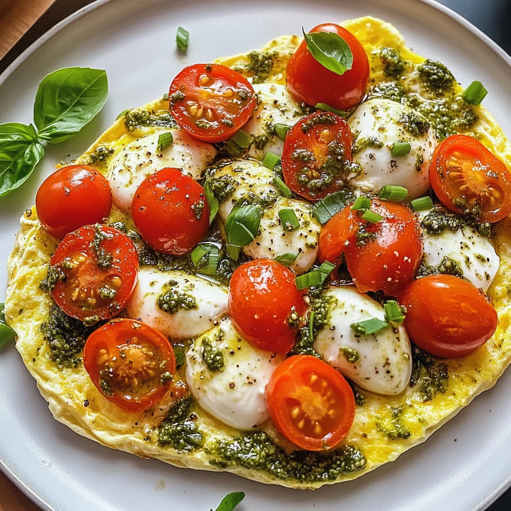 Omelette tomates mozzarella pesto