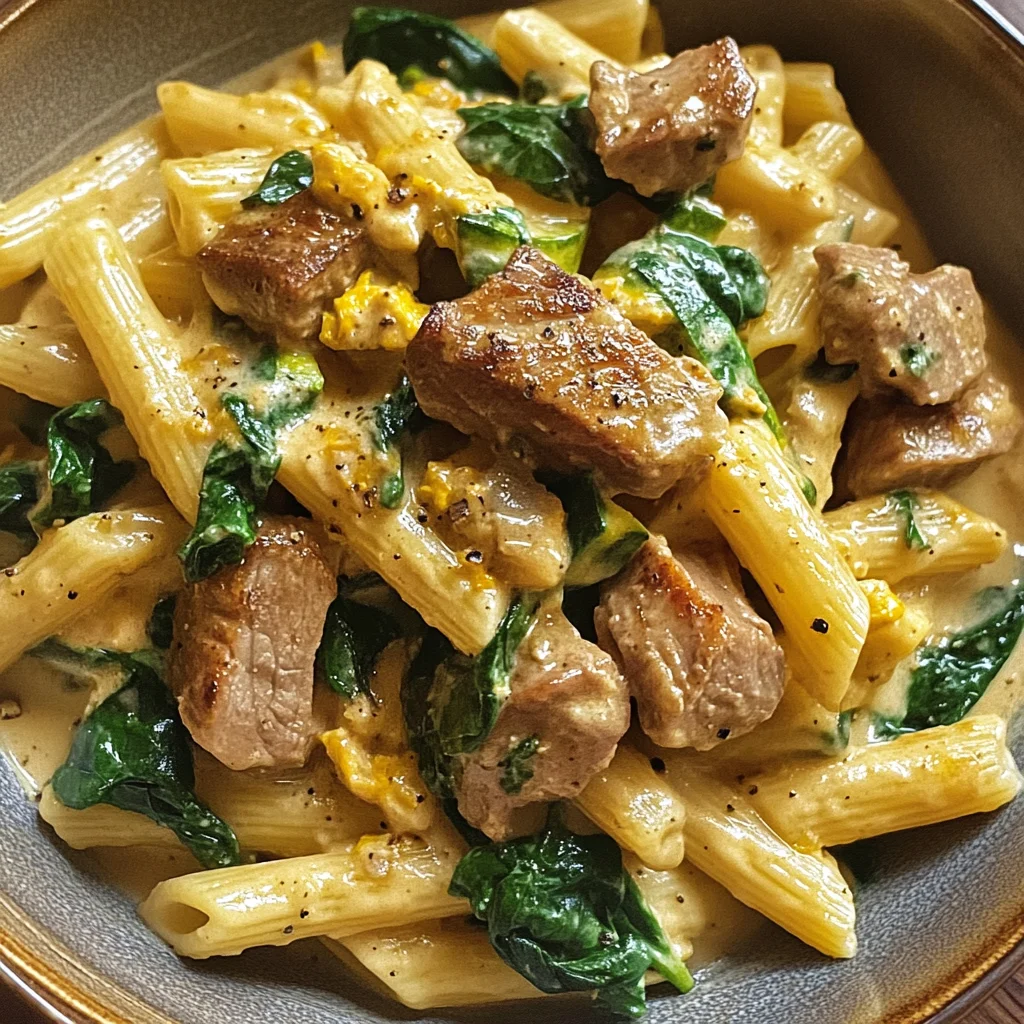 Pâtes au porc braisé et moutarde