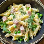 Pâtes citron, jambon et roquette