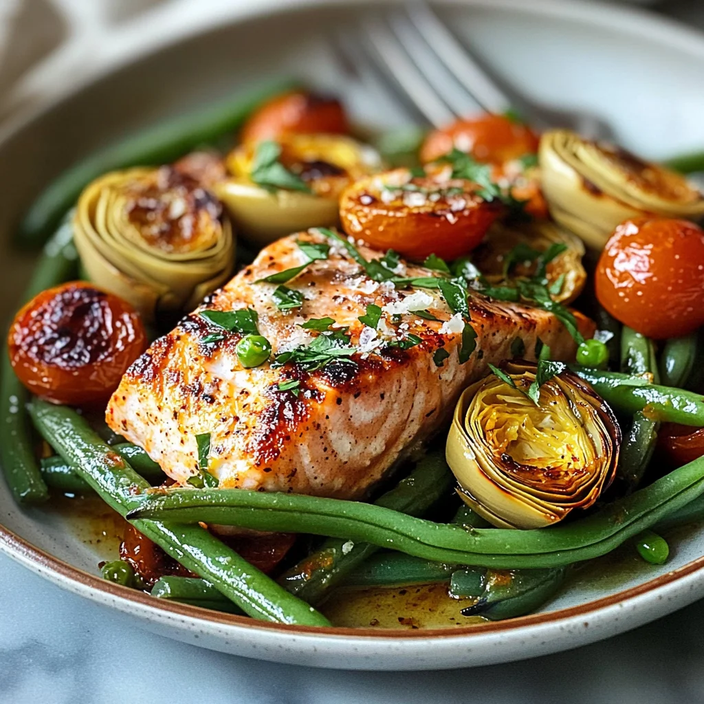 Pavés saumon salade haricots
