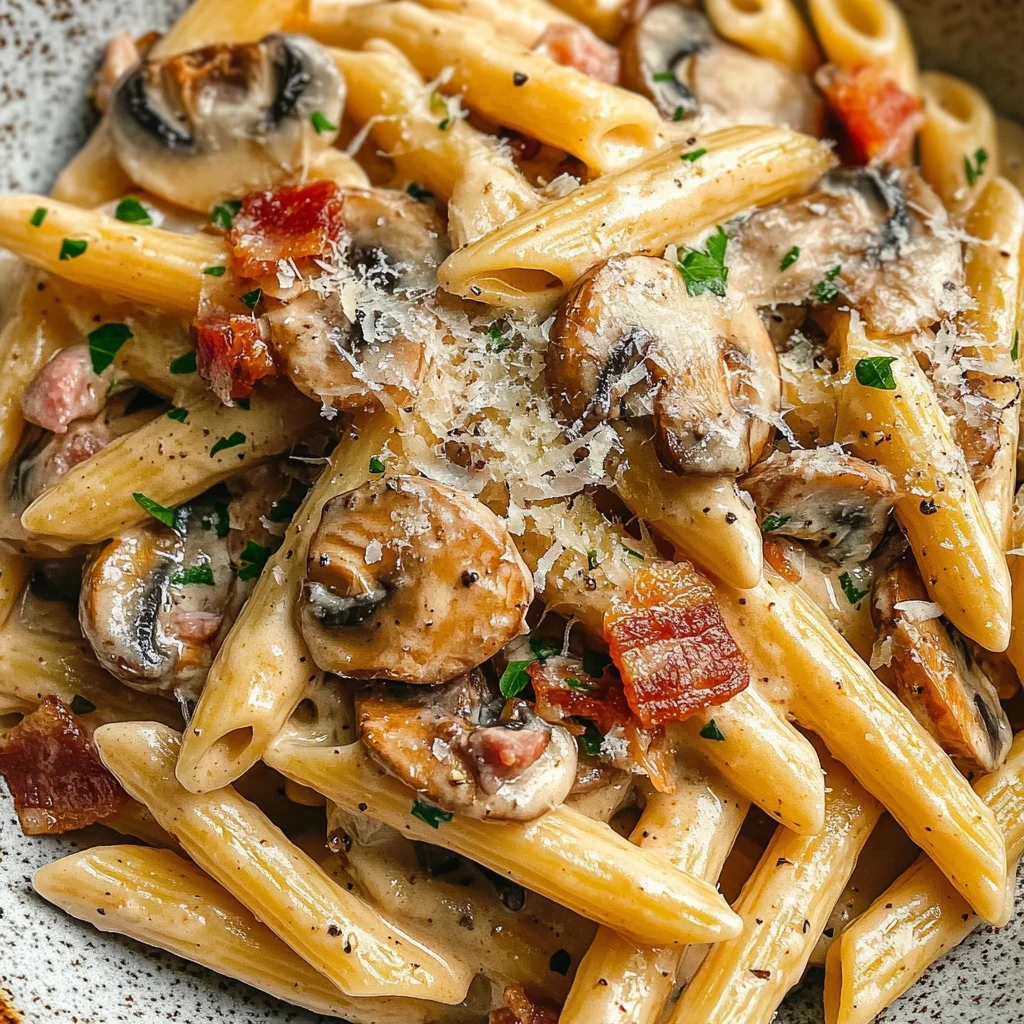 Pennes champignons pancetta Gigi