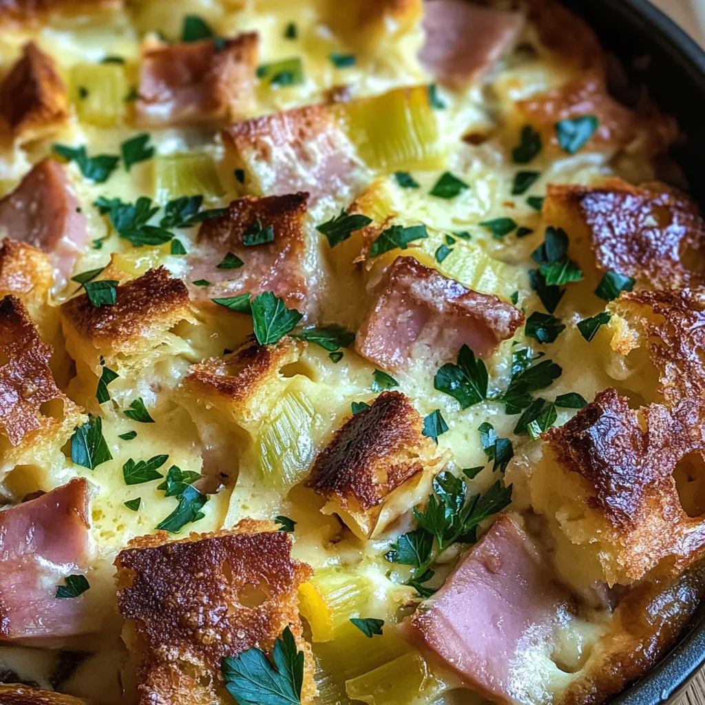 Strata au poireau et jambon