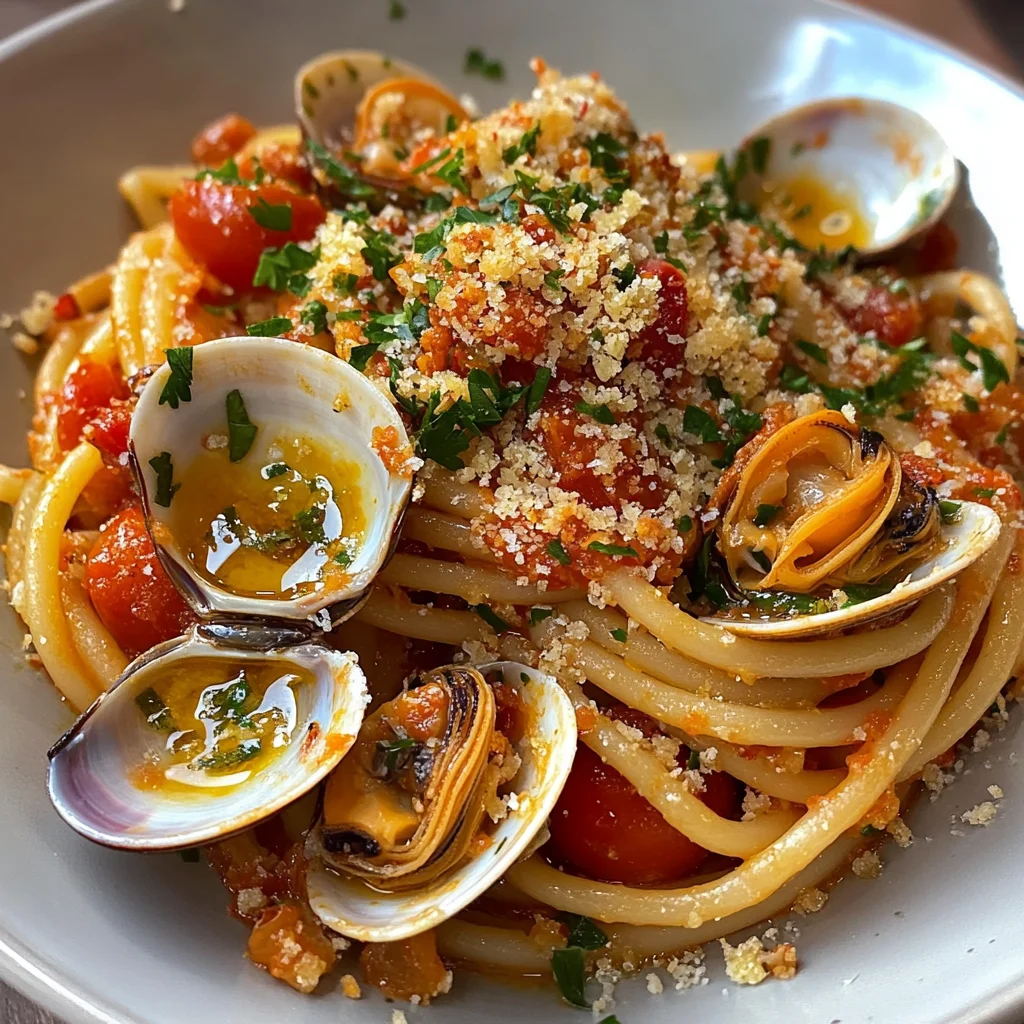 Bucatini aux tomates et mactres
