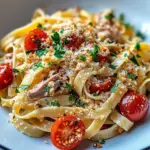 Fettuccines anchois, thon, tomates
