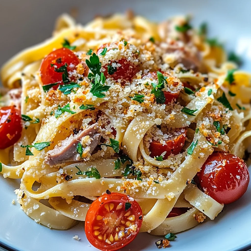 Fettuccines anchois, thon, tomates