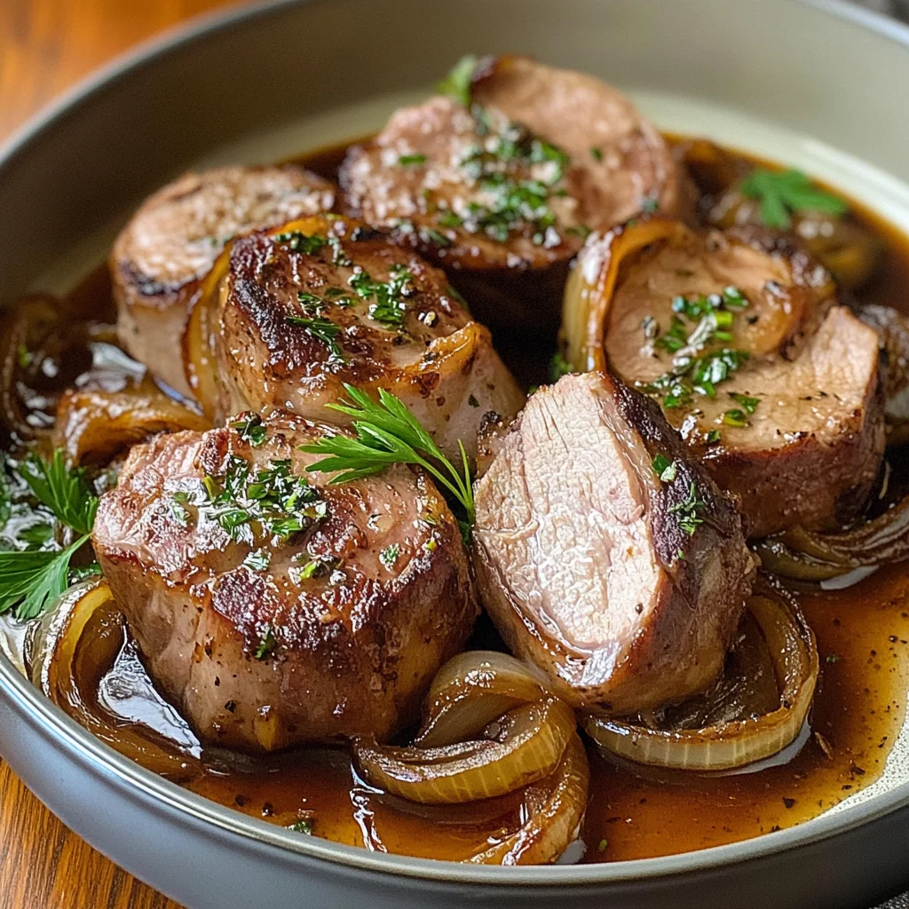Filet mignon porc oignons