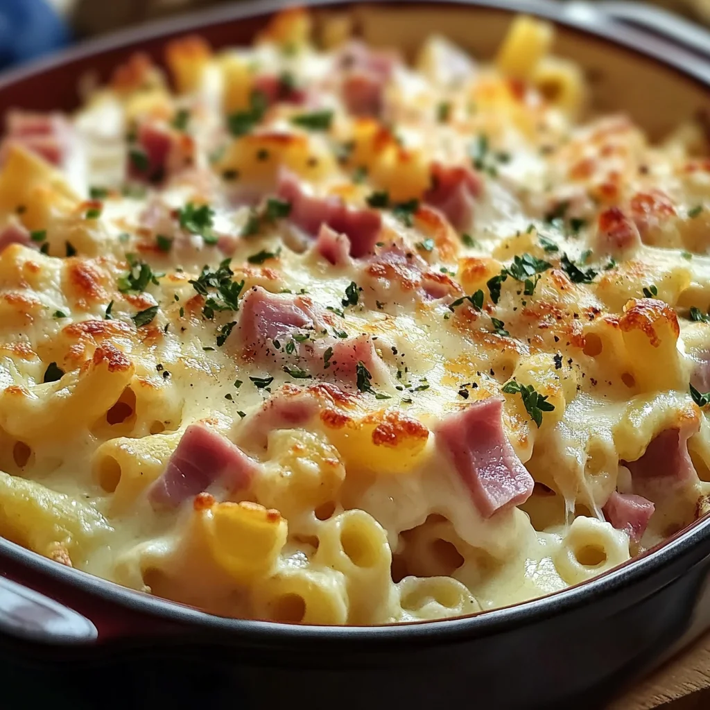 Gratin de pâtes au jambon