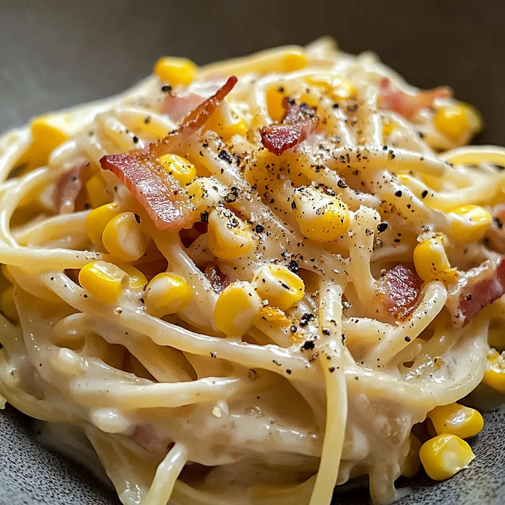 Spaghettonis carbonara au maïs