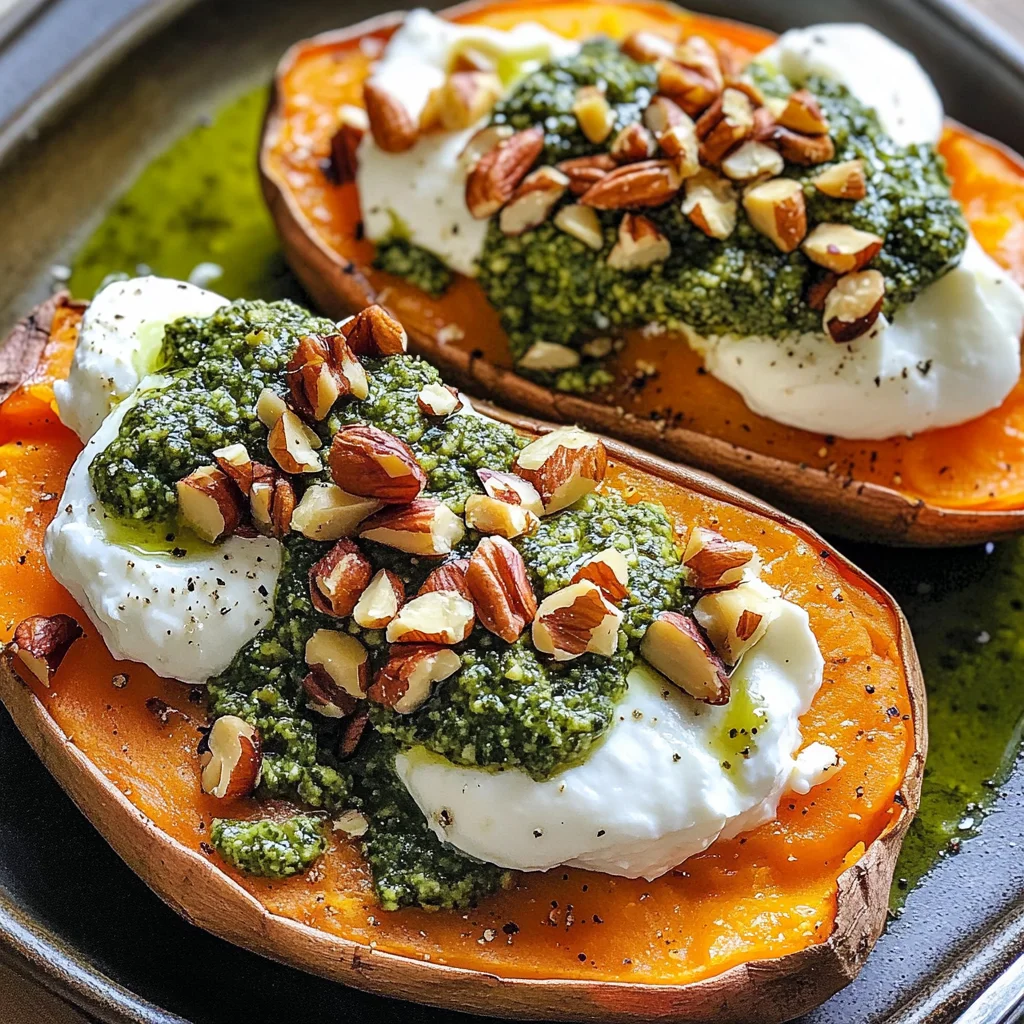 Patates douces burrata et pesto