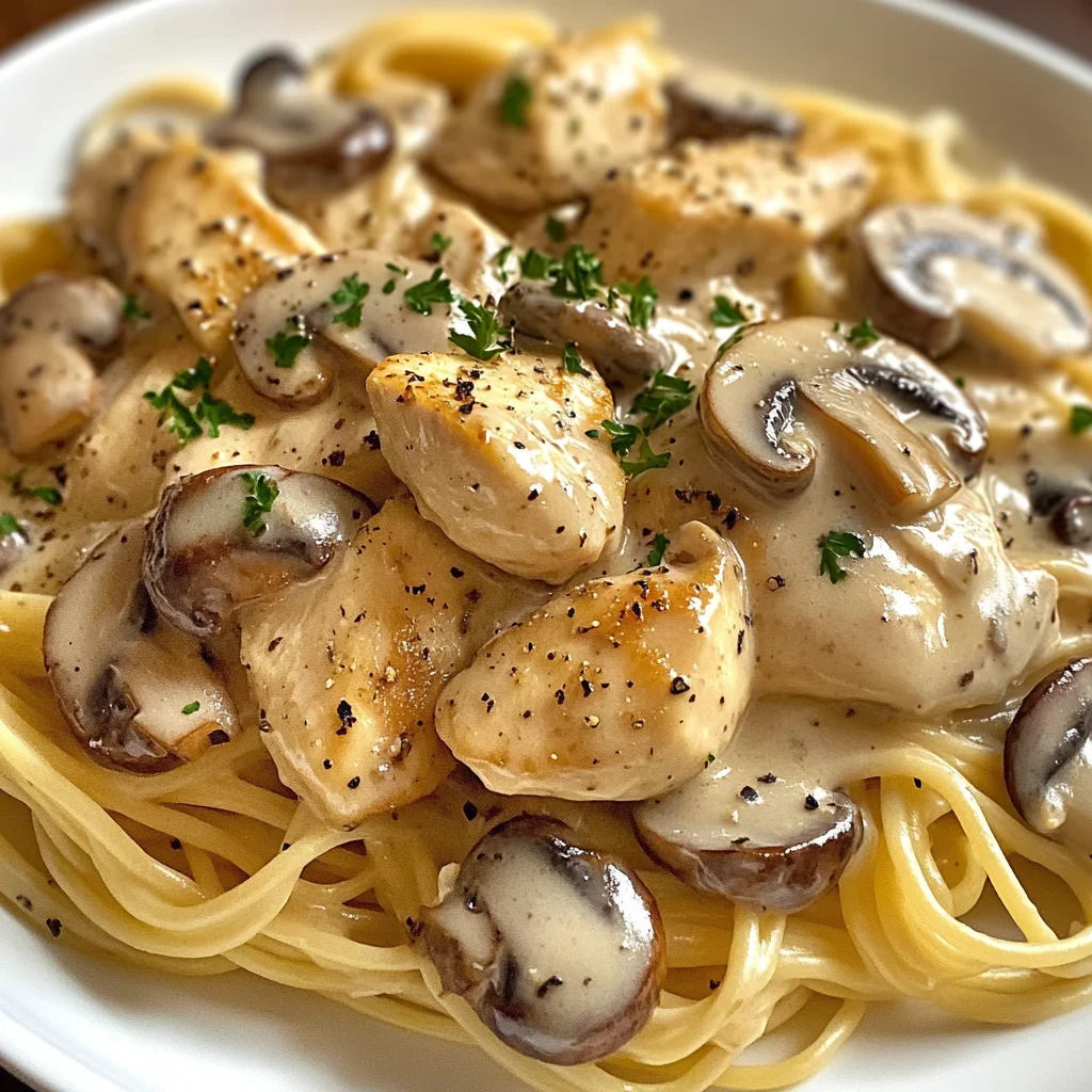 Pâtes sauce champignons poulet