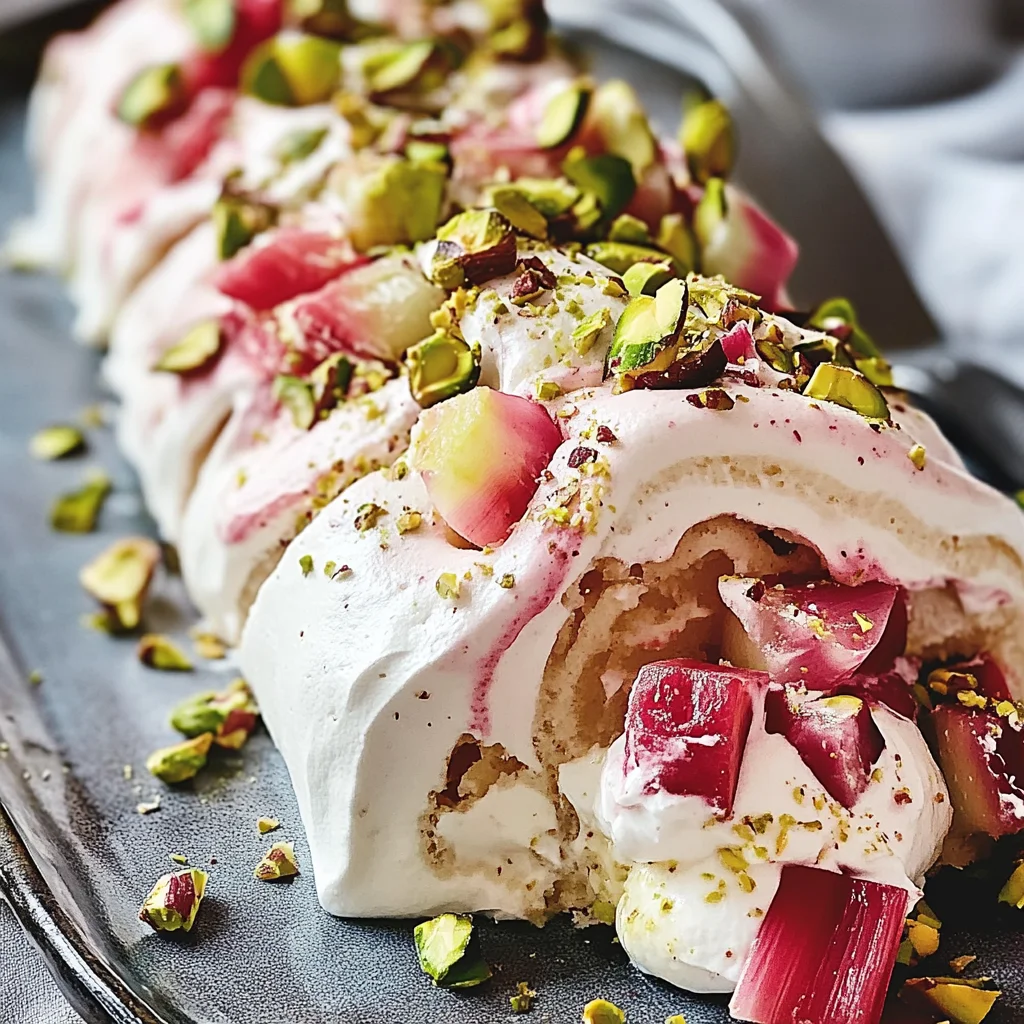 Pavlova roulée rhubarbe mascarpone