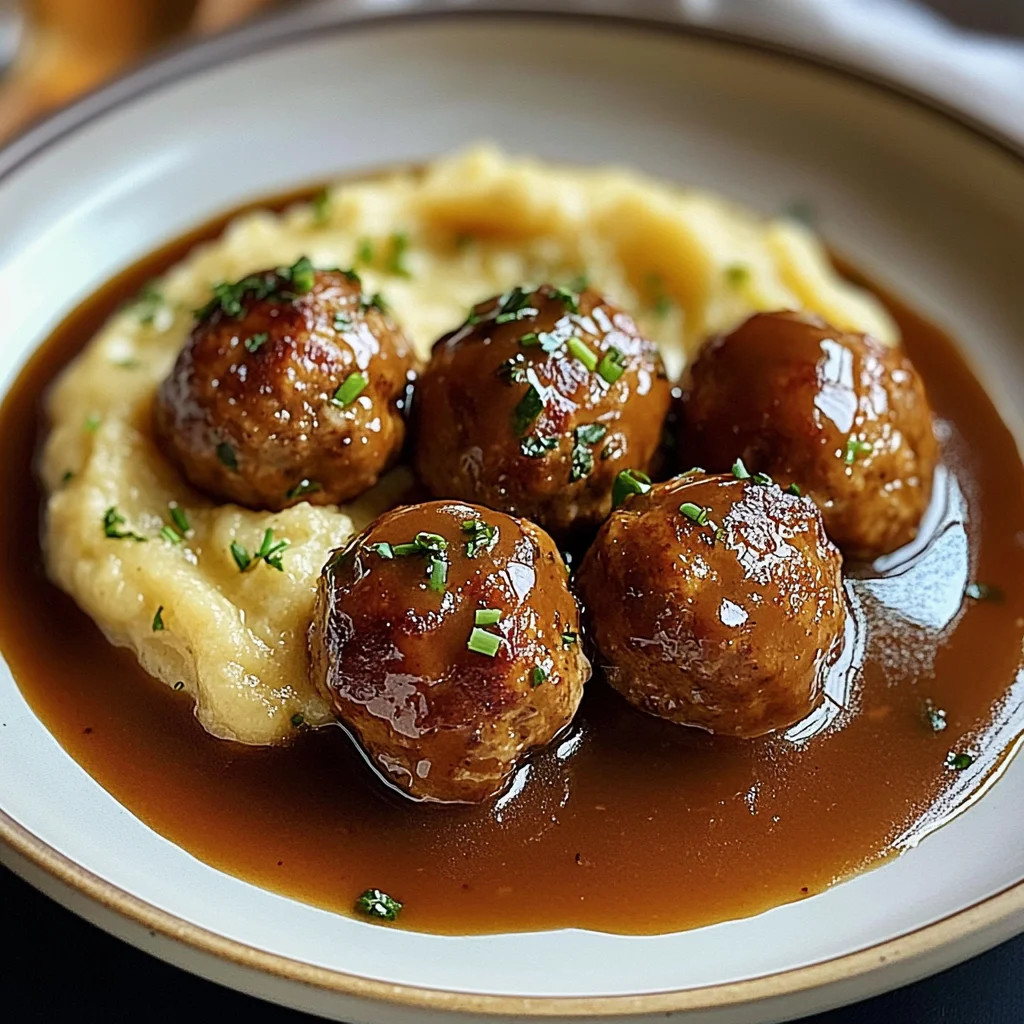 Boulettes sauce brune, purée