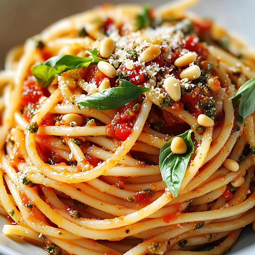 Spaghettis au pesto de tomate