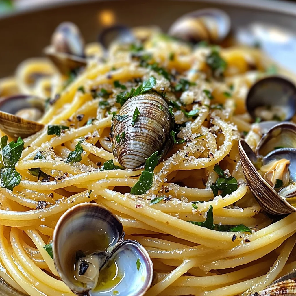 Spaghettis aux tellines ail basilic