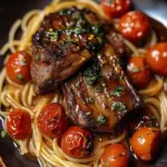 Spaghettis et agneau caramélisés