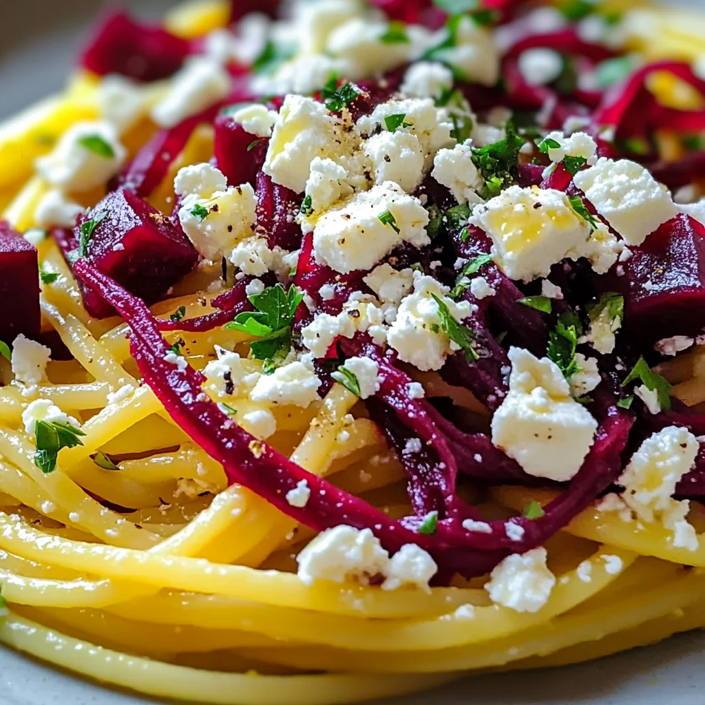 Spaghettis feta betterave persil