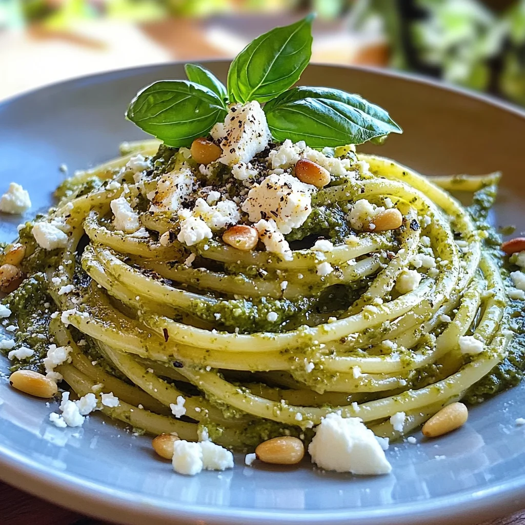 Spaghettis pesto et féta