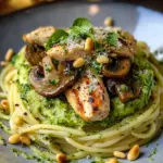 Spaghettis poulet champignons courgettes