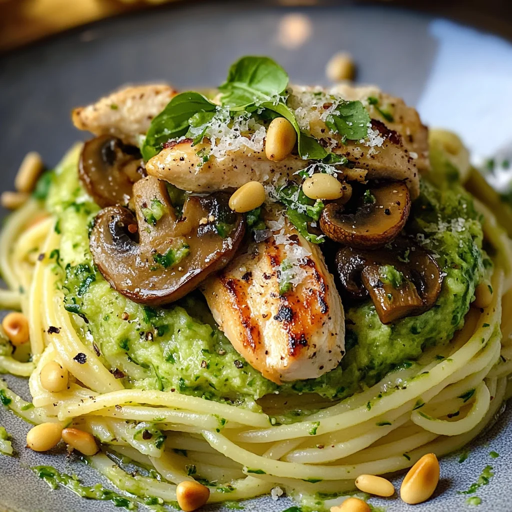 Spaghettis poulet champignons courgettes