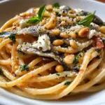 Spaghettis sardines mozzarella pignons