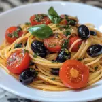 Spaghettis tomates olives basilic
