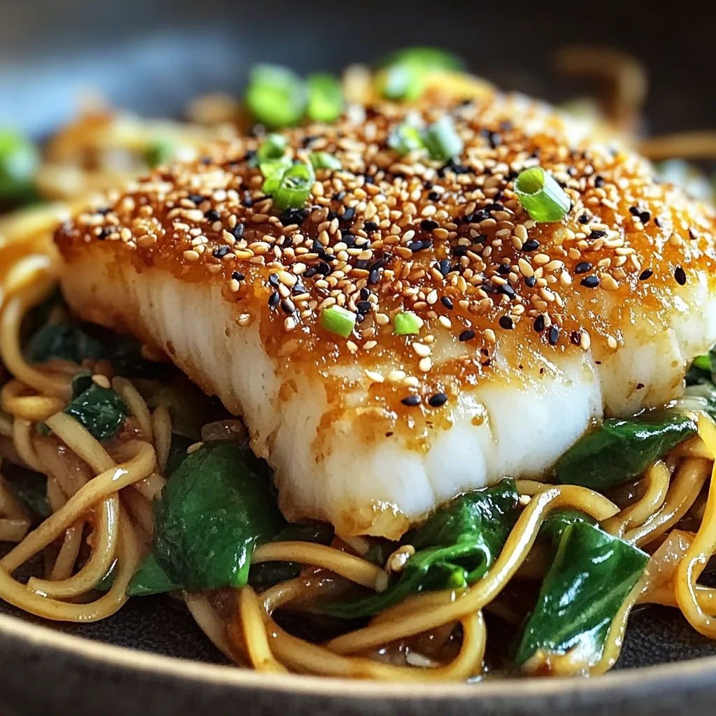 Morue en Croûte de Sésame Fusion Asiatique avec Nouilles Parfumées au Gingembre