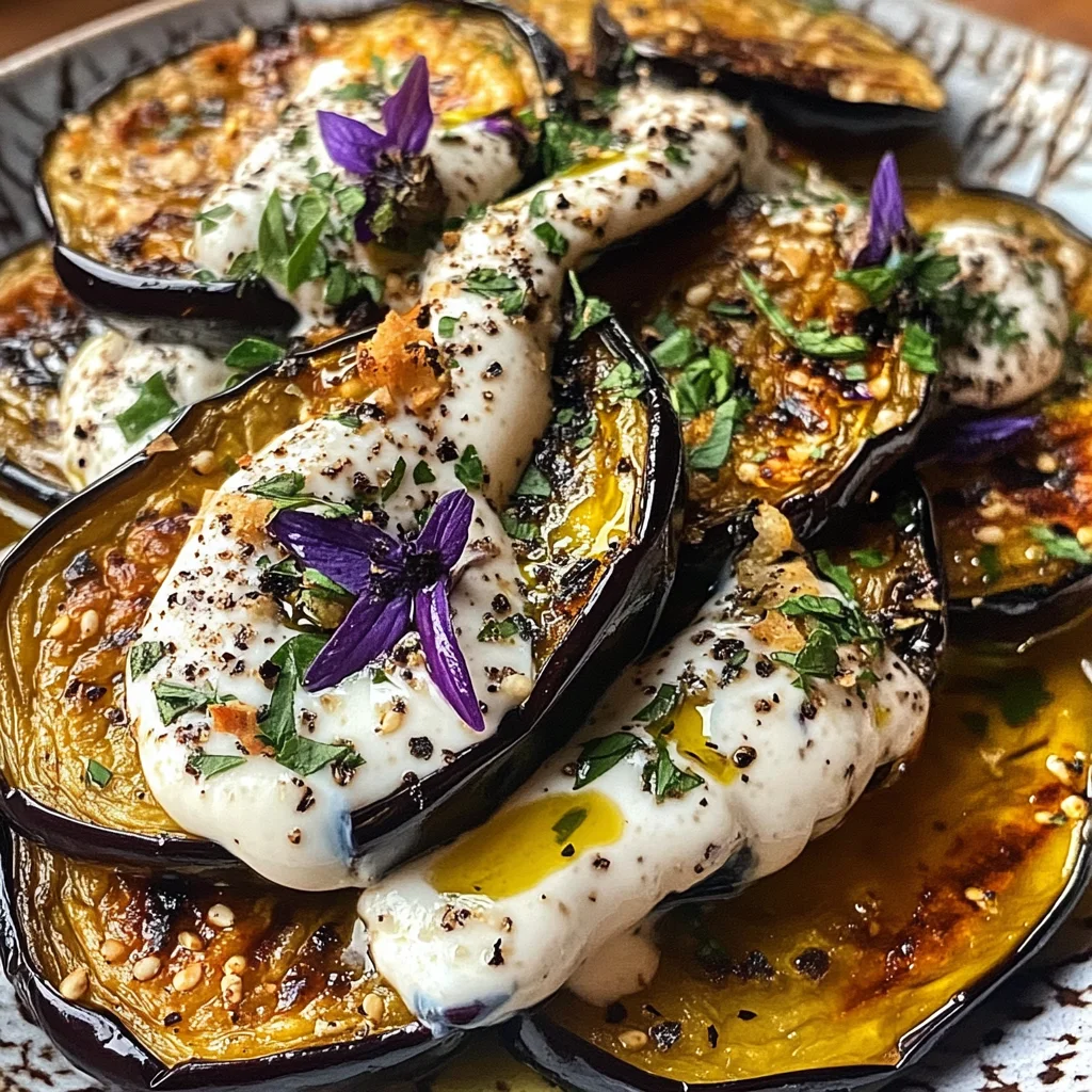 Aubergines rôties à l'ail noir et yaourt