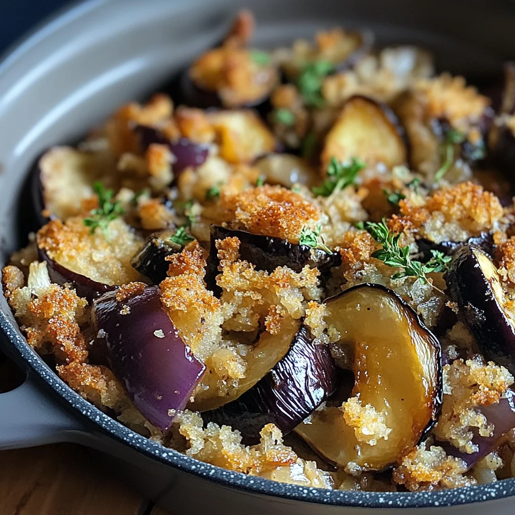 Crumble d'aubergines aux oignons caramélisés