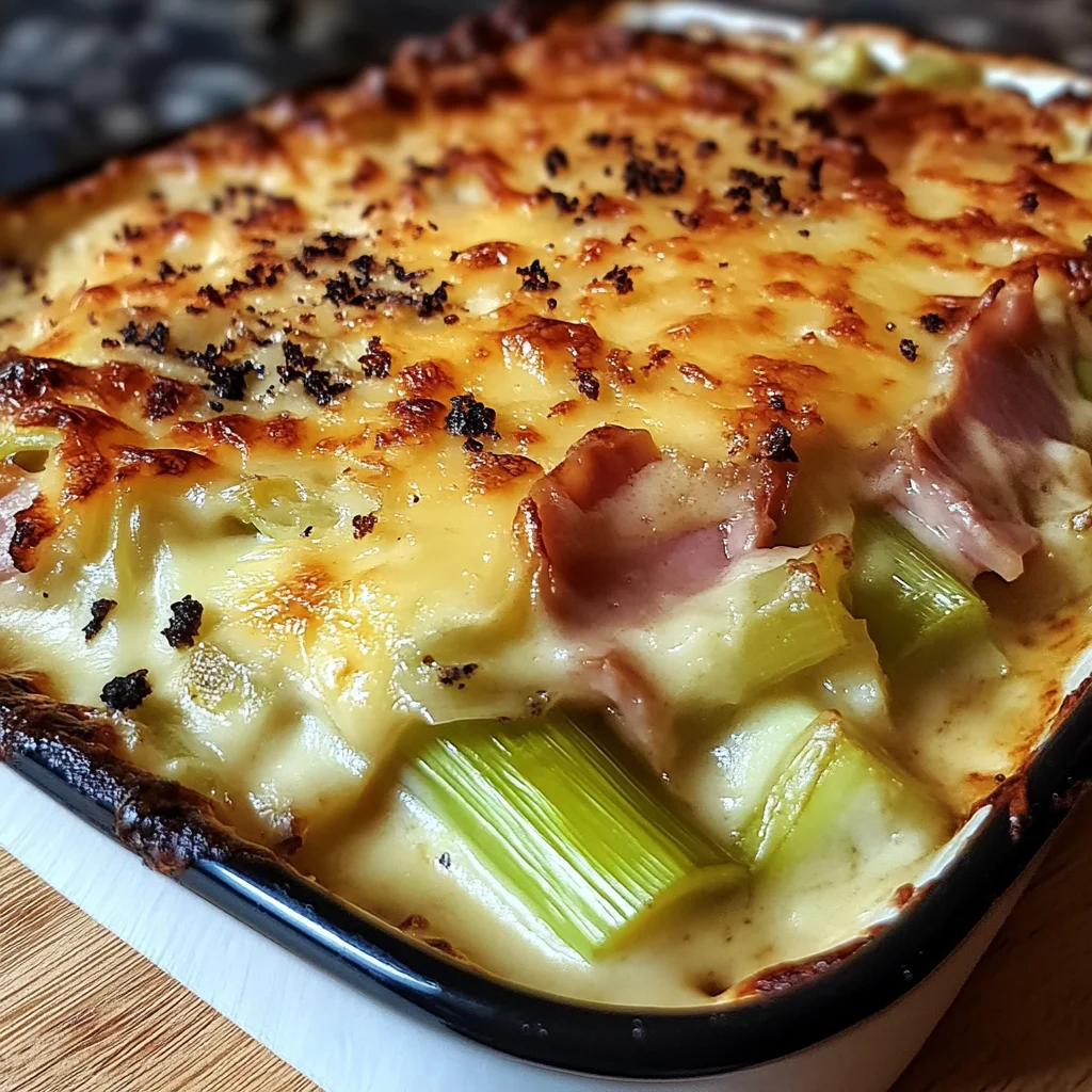 Gratin de poireaux au jambon